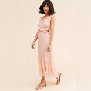 MOON RIVER Ruffle Cutout Shirred Dress Size Medium